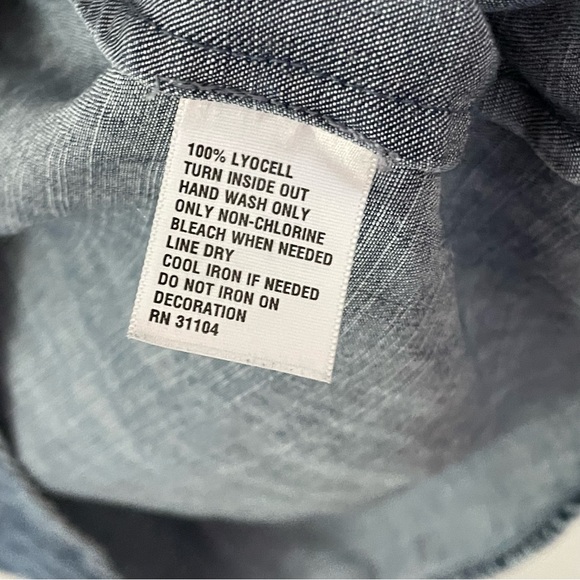 Crown & Ivy Chambray Denim Button Down Long Sleeve Shirt with Jeweled Pocket - Picture 7 of 8